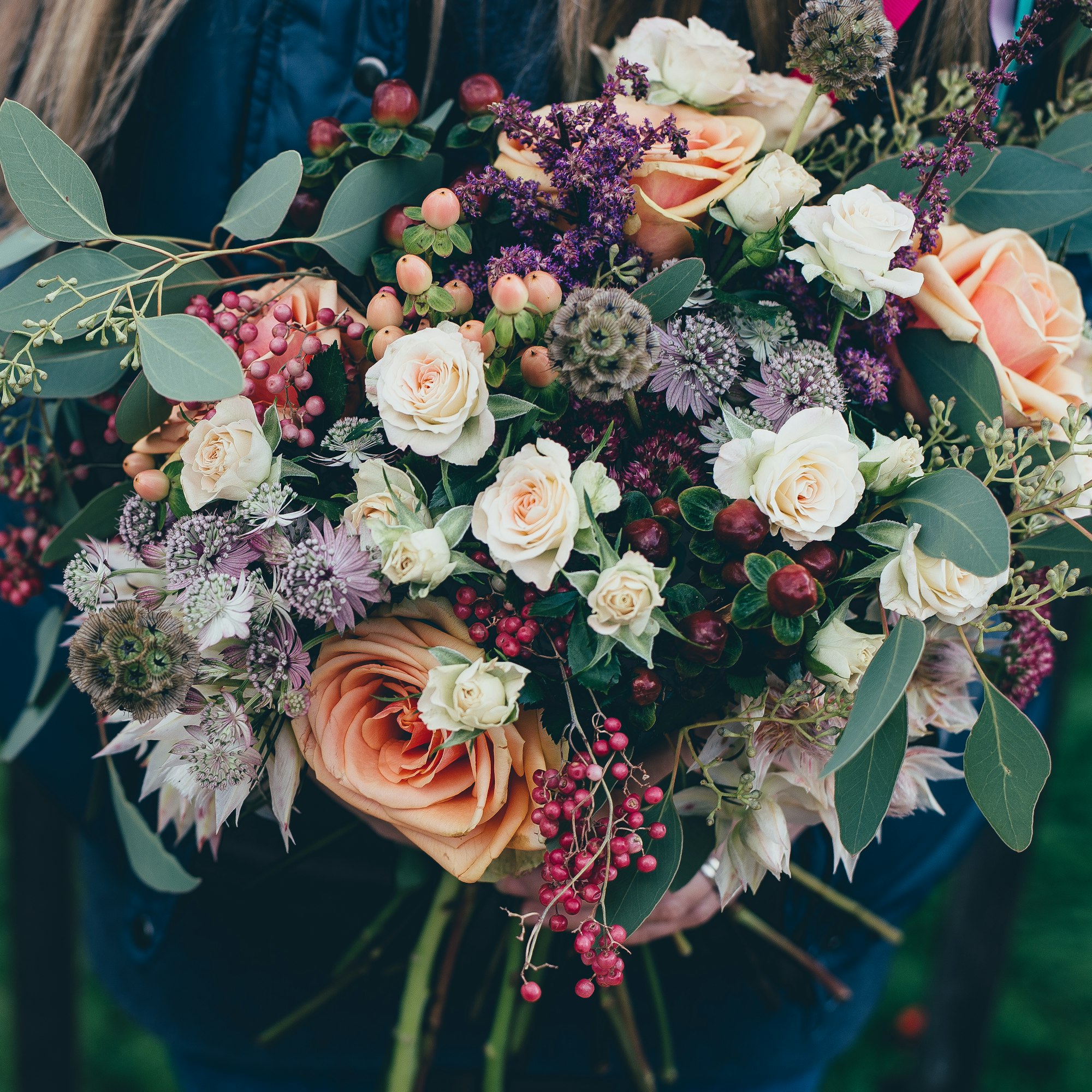 The Gathering — Café au Lait Dahlia, Garden Rose, Astilbe, Berried Ivy